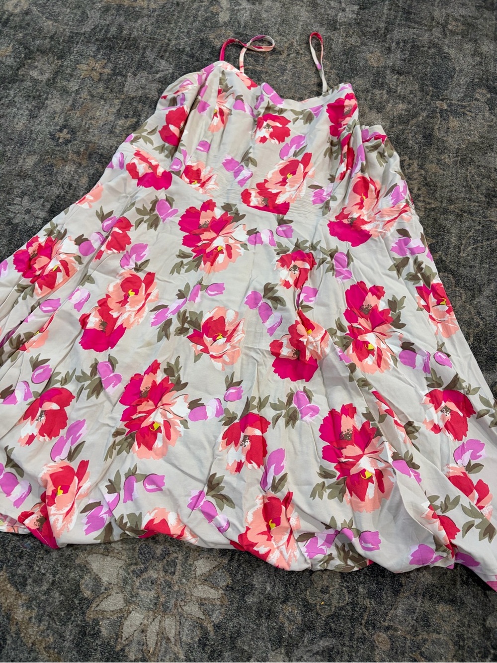 Old Navy Ivory Skater Dress with Pink & Red Floral Print